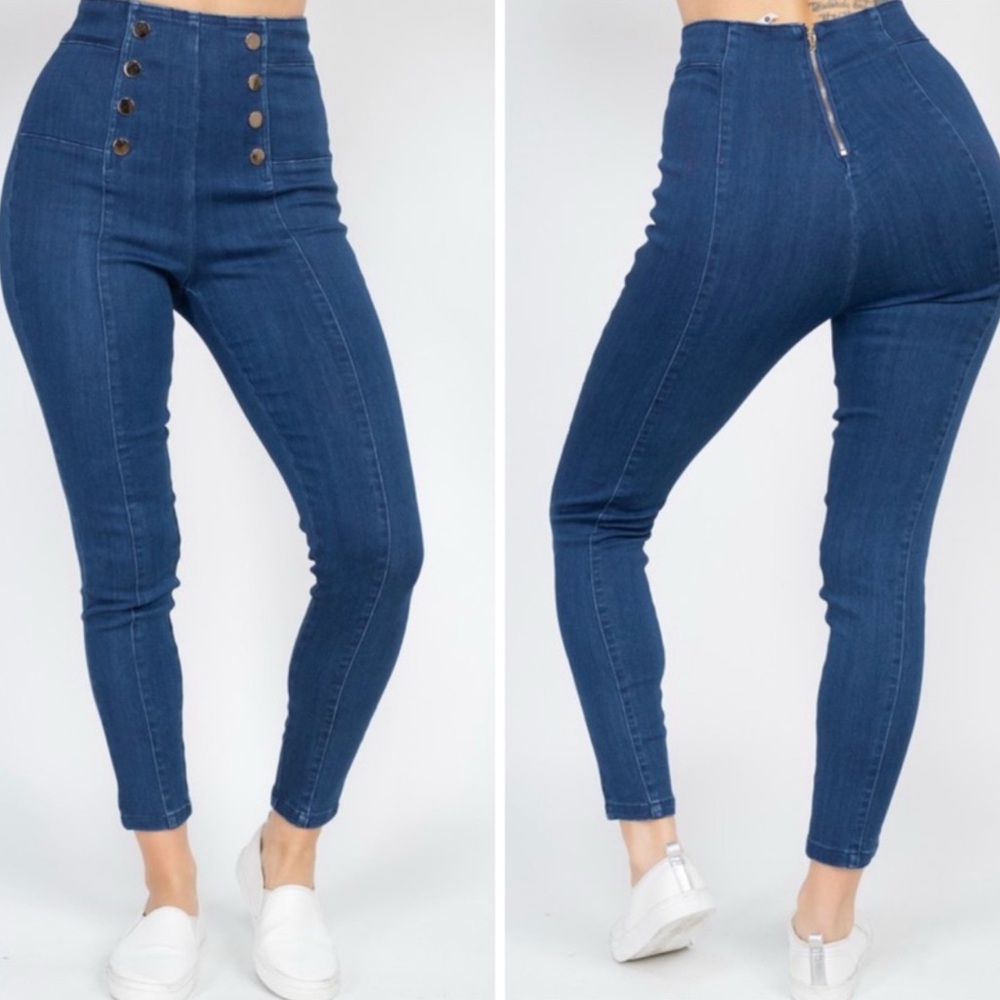 High-Waisted Blue Skinny Jeans - Picture 4 of 6